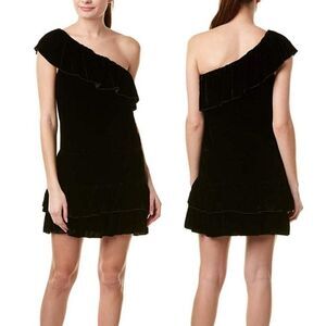 Joie Dress Womens Kolda B Caviar Velvet One Shoulder Women's S Lined NWT